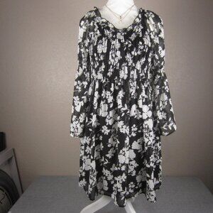 Robert‎ Louis Dress Size Small Ivory Black Long Sleeve Stretch Floral